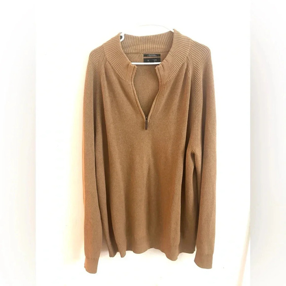 Nordstrom Mens Shop 1/4 Zip Sweater XXL Tan Ribbed Knit Minimalist Heavyweight - Picture 1 of 6